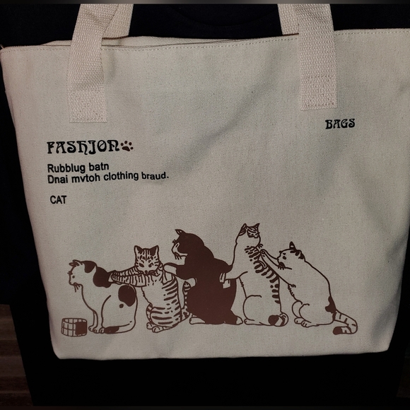 Funny Words Cat Tote Bag with Zipper - Picture 2 of 8